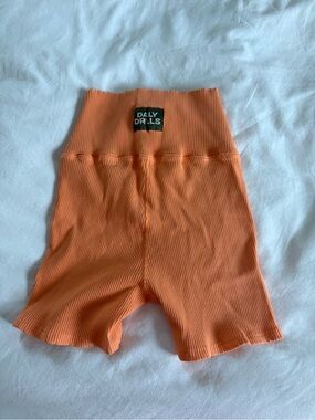 Daily Drills Orange Ribbed High-Waist Bike Shorts